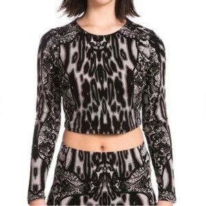 Kardashian Kollection Long Sleeve Cropped Top Animal Print Size L